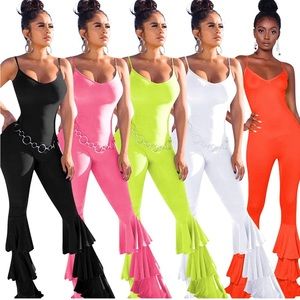 Orange Ruffle Bottom Jumpsuit